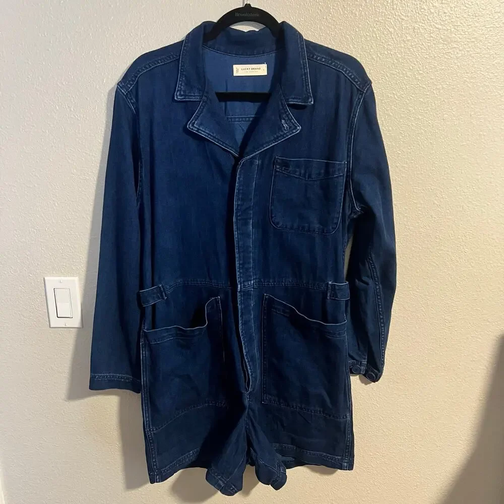 Lucky Brand Dark Blue Denim Short Jumpsuit - Picture 1 of 8